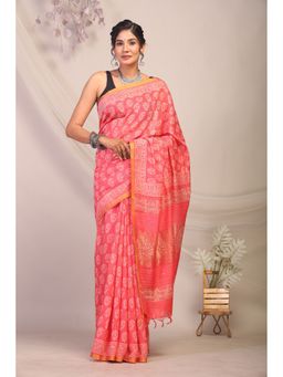 ANUTTARA - Pink Paisley Printed Bhagalpuri Cotton Silk Saree with Unstitched Blouse