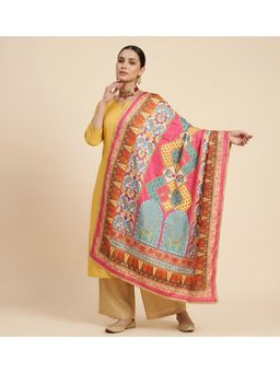 MUFFLY - Multi-Colour Women Floral Printed Dupatta with Mirror Work and Lace Border