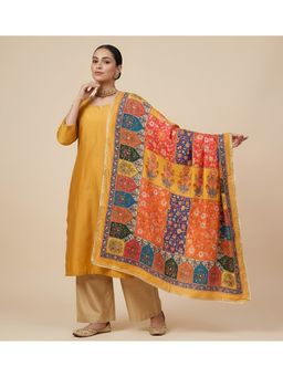 MUFFLY - Multi-Colour Women Floral Printed Dupatta with Mirror Work and Lace Border