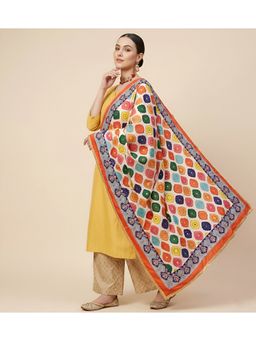 MUFFLY - Multi-Colour Women Floral Printed Dupatta with Mirror Work and Lace Border