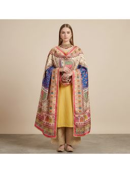 MUFFLY - Multi-Colour Women Floral Printed Dupatta with Mirror Work and Lace Border