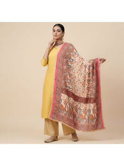 MUFFLY - Multi-Colour Women Floral Printed Dupatta with Mirror Work and Lace Border