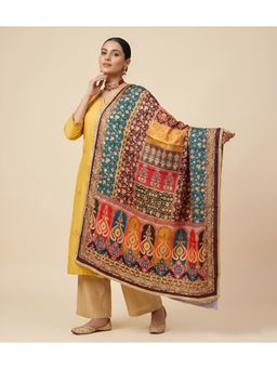 MUFFLY - Multi-Colour Women Jacquard Bamboo Silk Dupatta with Mirror Work and Lace Border