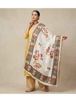 MUFFLY - Multi-Colour Women Jacquard Bamboo Silk Dupatta with Mirror Work and Lace Border