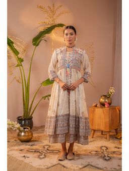 Juniper - Royal Off-White Anarkali Dress with Jacket