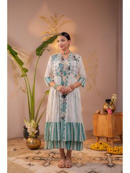 Juniper - Teal Off-White Layered Jacket Dress
