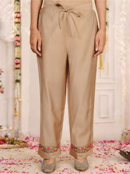 ARAMYA - Beige Blended Silk Solid Pant
