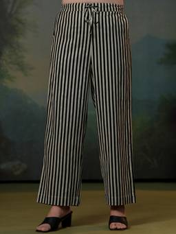 ARAMYA - Grey Linen Cotton Striped Pant