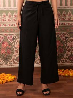 ARAMYA - Black Viscose Solid Pant