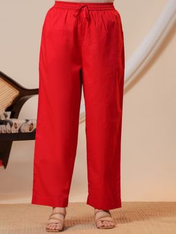 ARAMYA - Red Soft Cotton Solid Pant