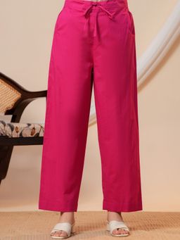 ARAMYA - Pink Soft Cotton Solid Pant