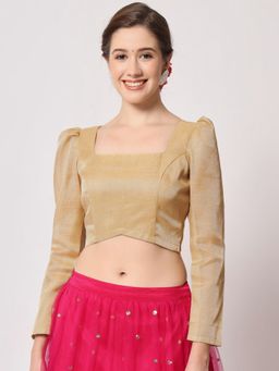 Studio Rasa - Gold Cotton Tissue Sheer Sleeves Stitched Blouse