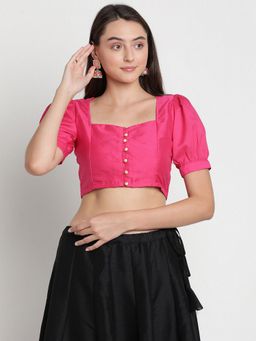 Studio Rasa - Pink Silk Blend Button Down Stitched Blouse