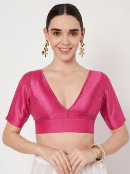 Studio Rasa - Pink Chroma Solid V-Neck Padded Stitched Blouse