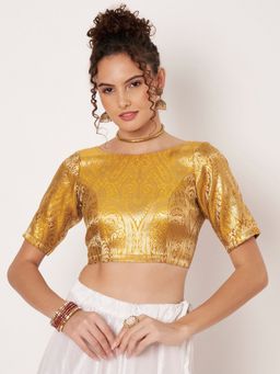 Studio Rasa - Gold Silk Brocade Boat-Neck Stitched Blouse