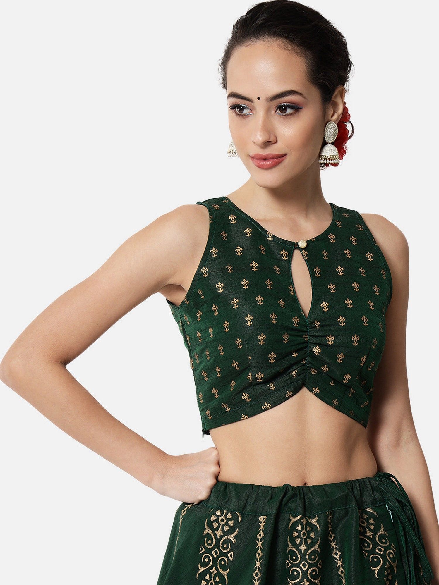 studio rasa Green Dupion Block Printed Stitched Blouse-picture-19