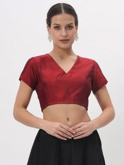 Studio Rasa - Maroon Silk Blend Side Stretchable Stitched Blouse