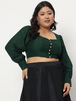 Studio Rasa - Green Plus Size Chroma Button Down Stitched Blouse