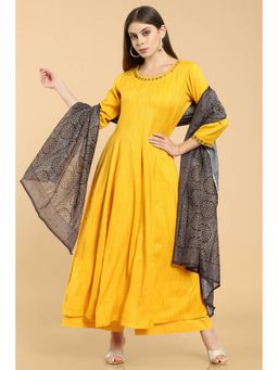 Soch - Women Yellow Self Design Suit (Set of 3)