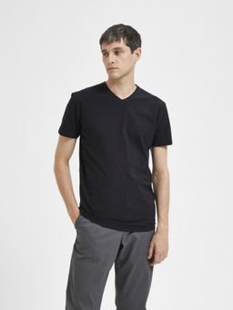 Selected - Black Organic Cotton V-Neck T-shirt