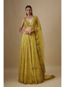 Asaga - Women Yellow Flurry Lehenga with Blouse and Dupatta