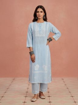 House of Chikankari - HOC Chikankari Powder Blue Kurta with Pant