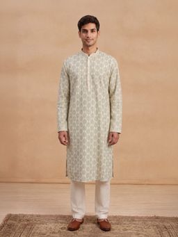 House of Chikankari - Hoc Men Green Cotton Embroidered Kurta