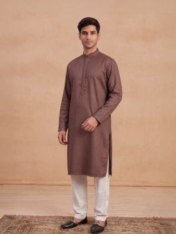House of Chikankari - Hoc Men Brown Rayon Embroidered Kurta