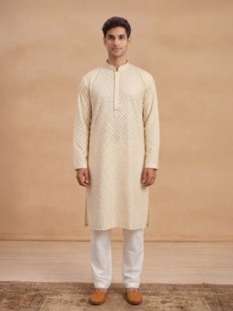House of Chikankari - Hoc Men Beige Rayon Embroidered Kurta