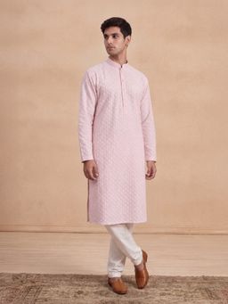House of Chikankari - Hoc Men Pink Rayon Embroidered Kurta