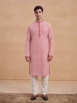 House of Chikankari - Hoc Men Mauve Cotton Embroidered Kurta
