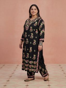 House of Chikankari - HOC Plus Black Rayon Chikankari Kurta and Pant Set