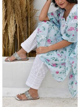 House of Chikankari - White Misam Chikankari Cotton Straight Pants