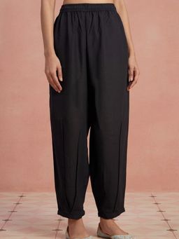 House of Chikankari - Black Hoc Women Cotton Afghani Pant