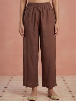 House of Chikankari - Brown Hoc Modal Solid Women Pant