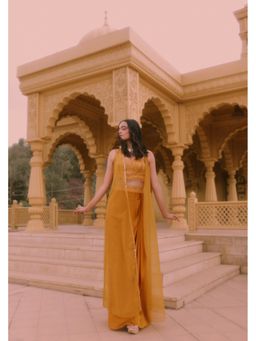 Asaga - Women Mustard Pavitra Indo Western Blouse with Skirt with Jacket