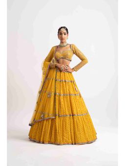 Vvani by Vani Vats - Yellow Multi Tier Multi Color Lehenga with Blouse and Dupatta