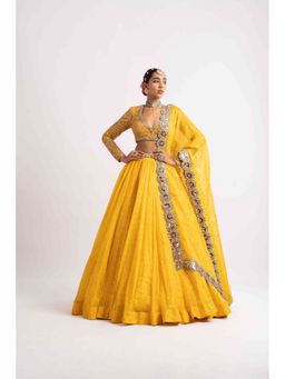 Vvani by Vani Vats - Yellow Silk Organza Lehenga with Blouse and Dupatta