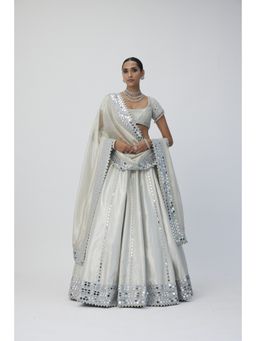 Vvani by Vani Vats - Silver Shimmer Organza Linear Lehenga With Blouse And Dupatta