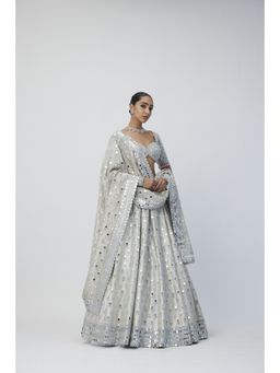 Vvani by Vani Vats - Silver Shimmer Organza Lehenga With Blouse And Dupatta