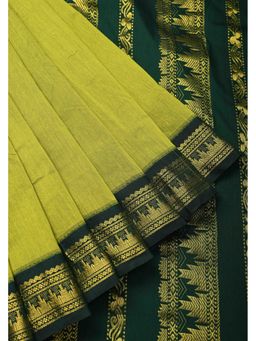 Isadora Life - Lemon Green Venkatagiri Cotton Silk Saree with Unstitched Blouse
