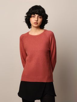 ONLY - Women Solid Viscose Blend Rust Pullover Sweater