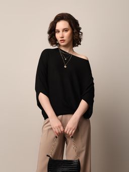 ONLY - Women Solid Polyester Blend Black Pullover Sweater