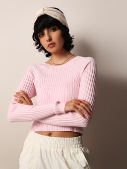 ONLY - Women Solid Viscose Blend Pink Pullover Sweater