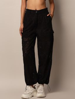 ONLY - Women Self Design Regular Fit Casual Black Cargo Pant