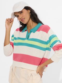 The Souled Store - Lemonade Color Block Women Cropped Sweater