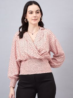 Style Quotient - Women Nude Colored Print Crepe Wrap Top