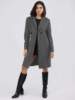 CHKOKKO - Women Grey Solid Overcoats