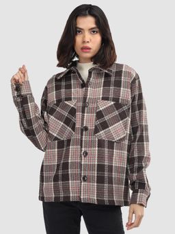 CHKOKKO - Women Brown Checks Shacket