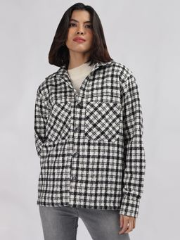 CHKOKKO - Women White and Black Checks Shacket